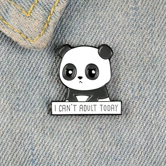 Panda I Can’t Adult Today Brooch Pin Enamel Black/White‎ - Picture 1 of 7